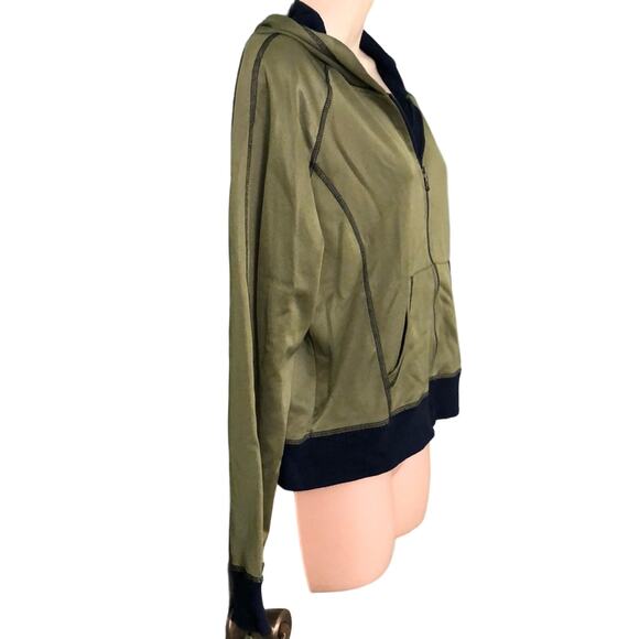 SJB Active Petite Size Large Green & Navy Knit Hoodie Jacket Athletic Sporty - Picture 3 of 7